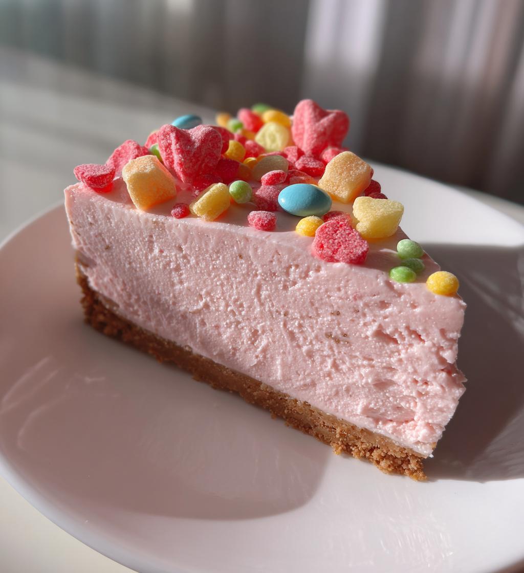 no bake pink paradise candy cheesecake