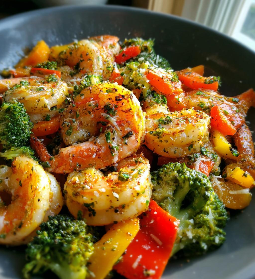 one pan 20 minute garlic parmesan shrimp veggies - detail 1
