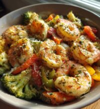 one pan 20 minute garlic parmesan shrimp veggies