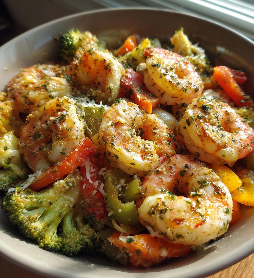 one pan 20 minute garlic parmesan shrimp veggies