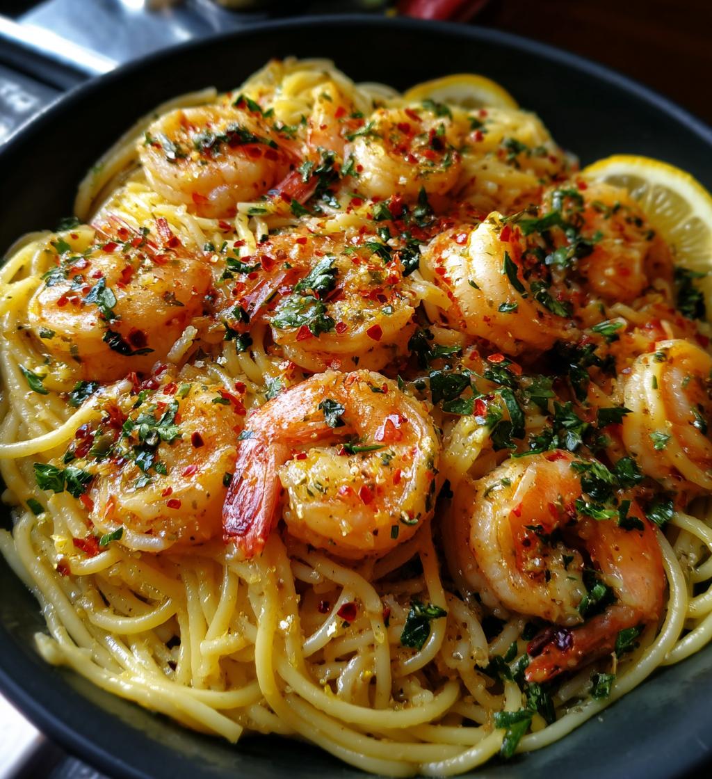 one pan lemon garlic shrimp pasta - detail 1