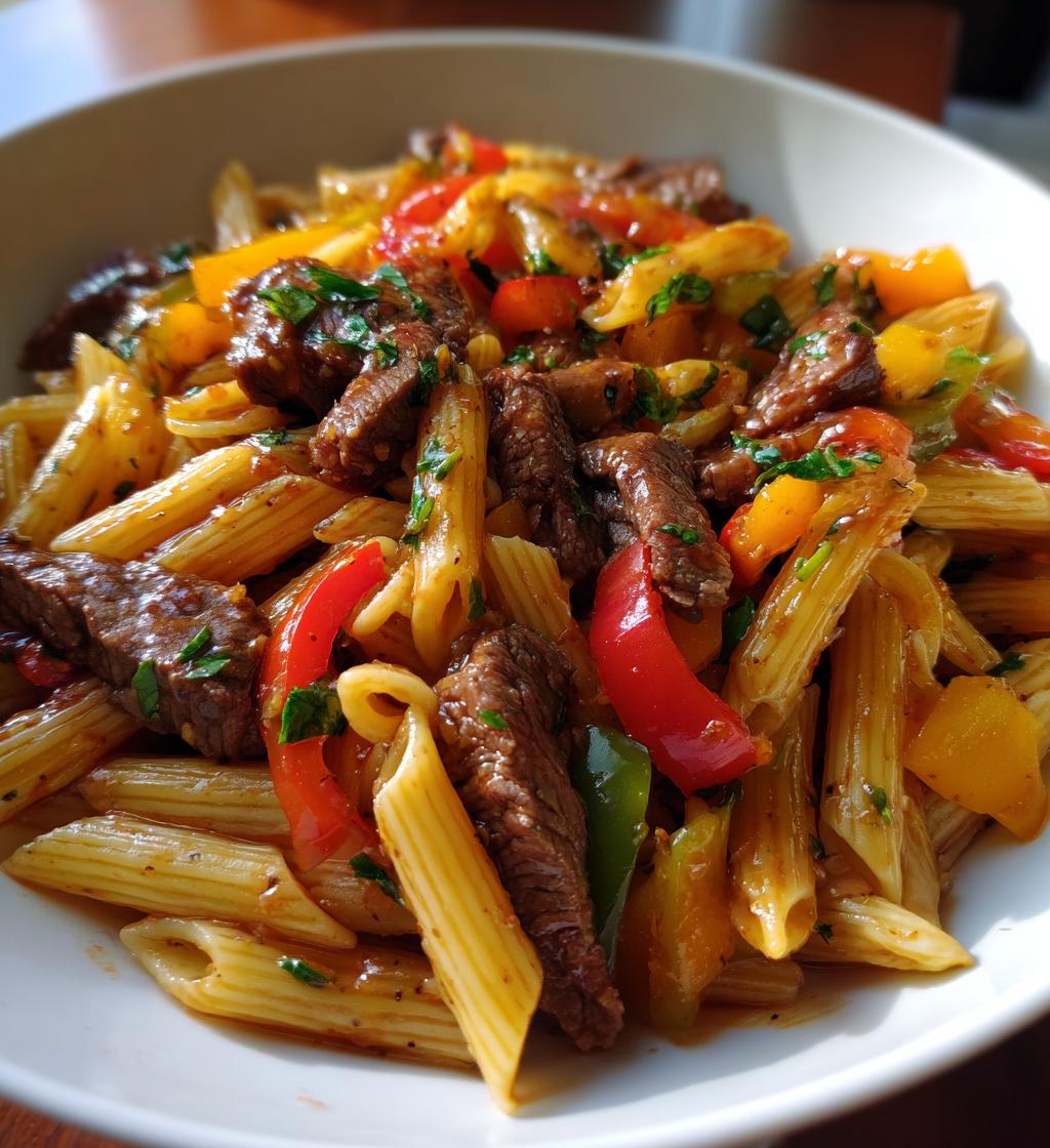 one pot smoky honey bbq steak pasta - detail 1