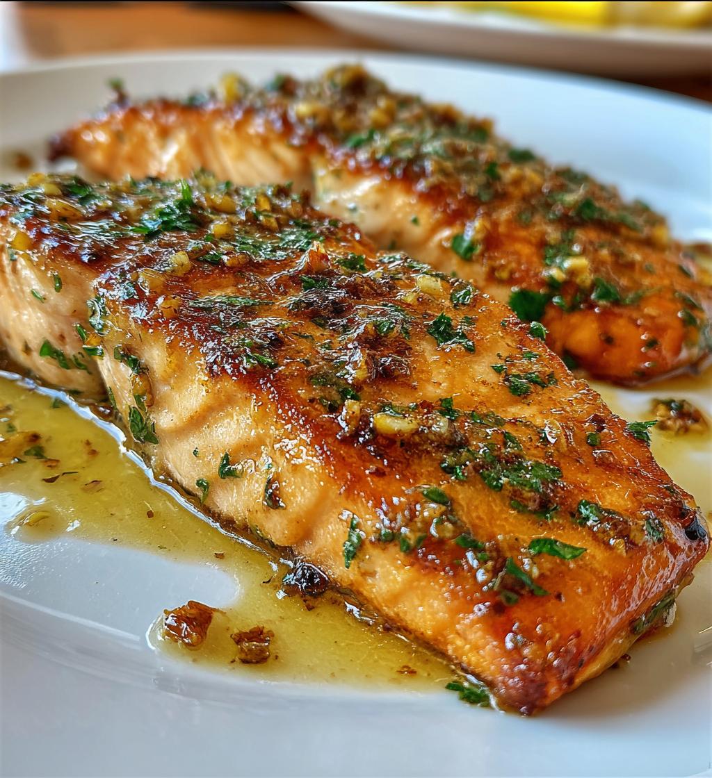 pan fried salmon with garlic butter sauce - detail 1