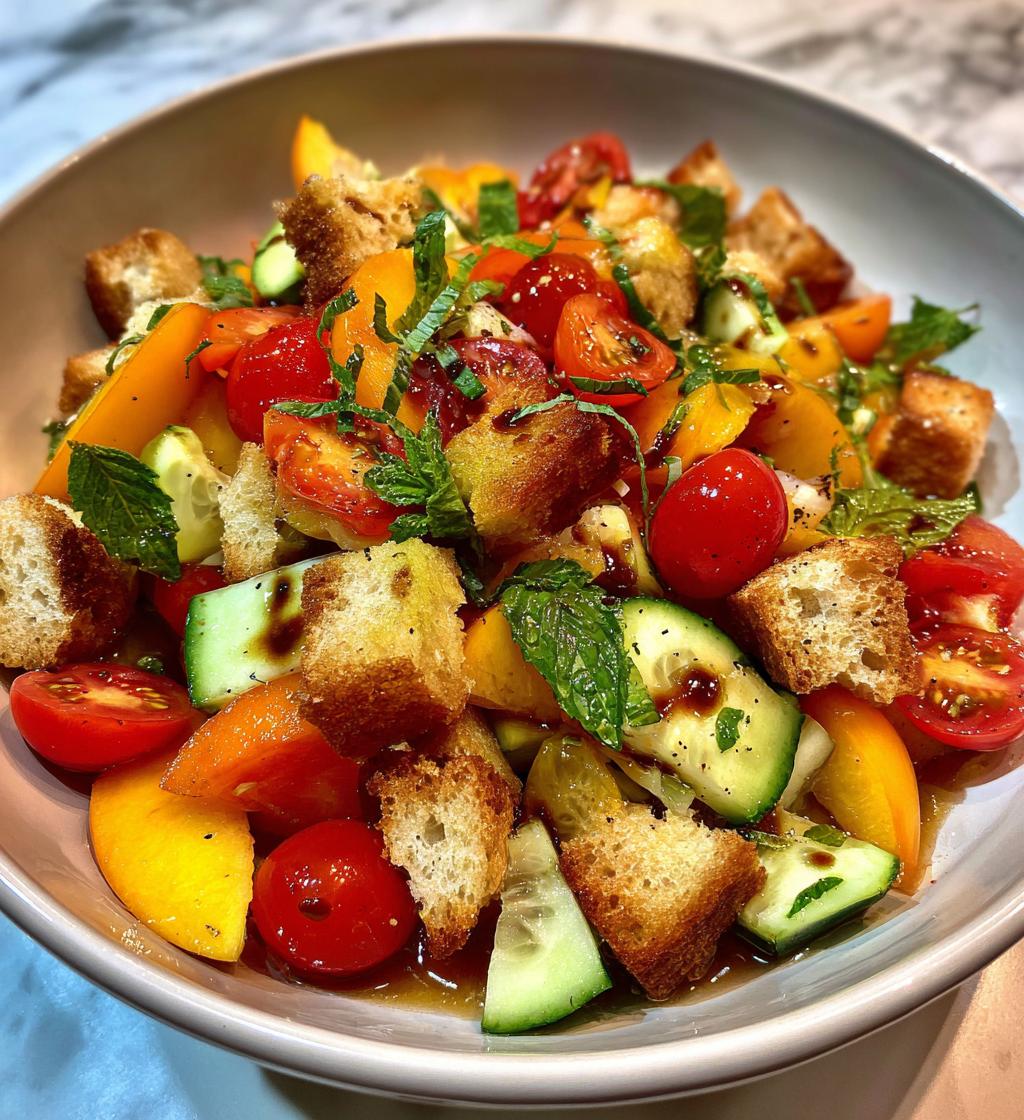 peach panzanella salad - detail 1
