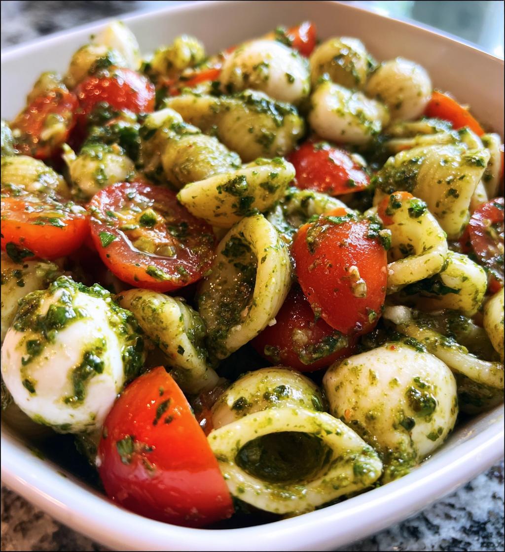 pesto caprese pasta salad - detail 1