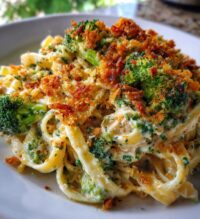 pesto chicken alfredo with spicy feta cream parmesan broccoli crunch