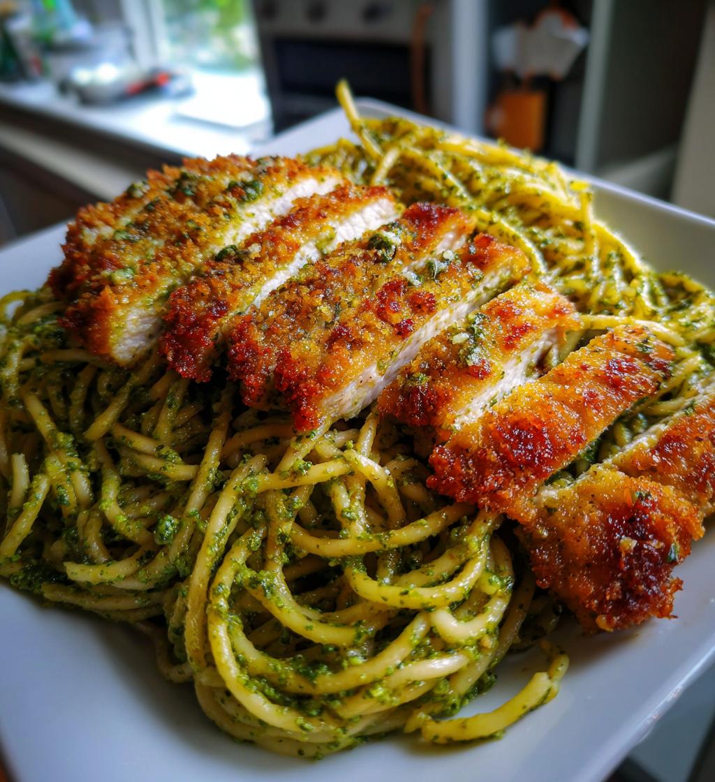pesto pasta crispy parmesan chicken - detail 1