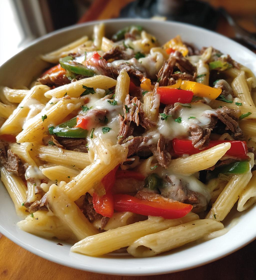 philly cheesesteak pasta skillet - detail 1