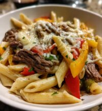 philly cheesesteak pasta skillet