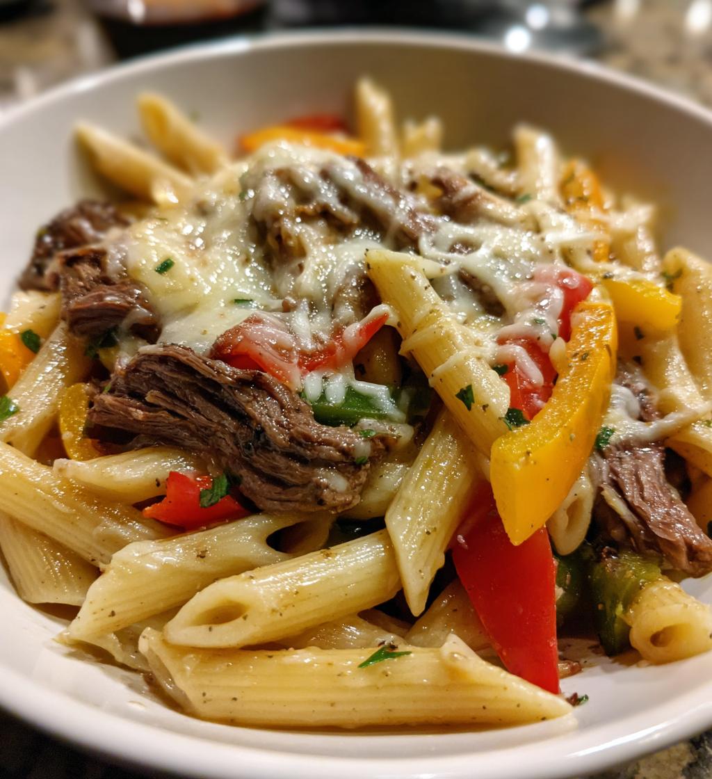 philly cheesesteak pasta skillet