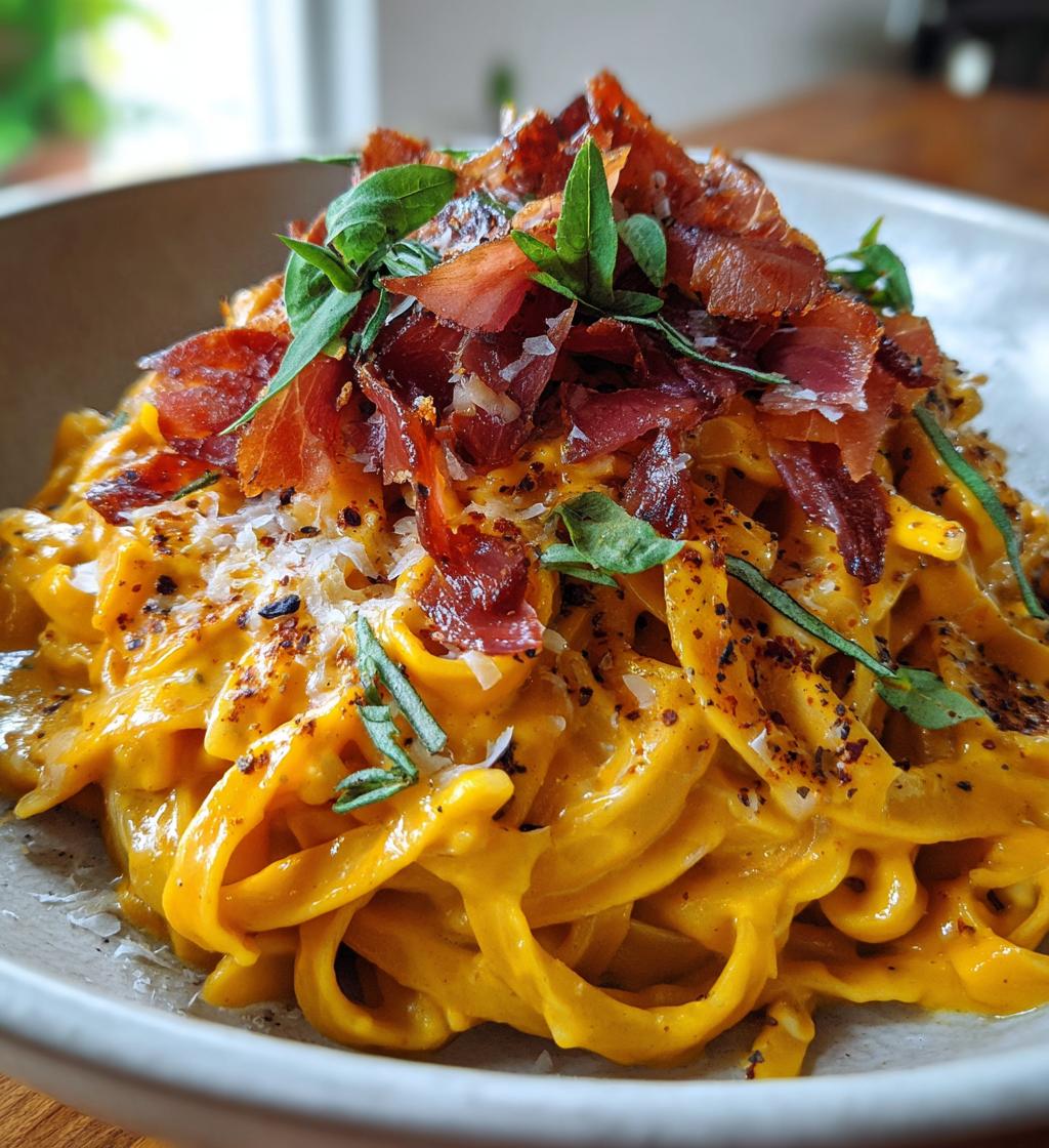 pumpkin alfredo pasta with prosciutto - detail 1
