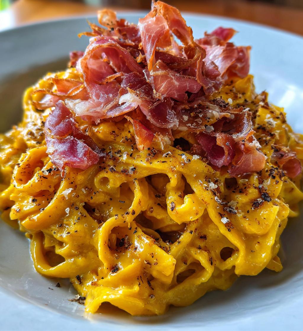 pumpkin alfredo pasta with prosciutto