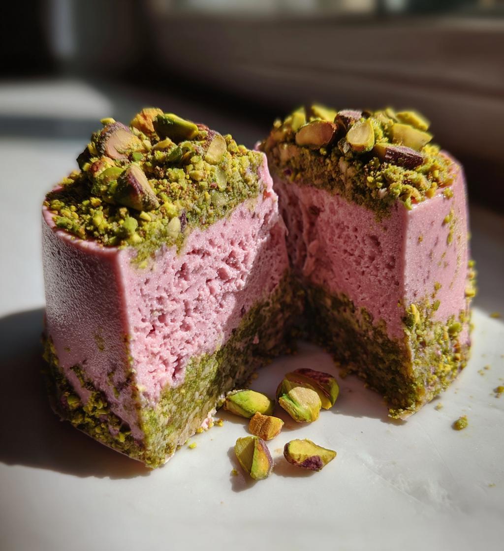 raspberry pistachio mousse cakes - detail 1