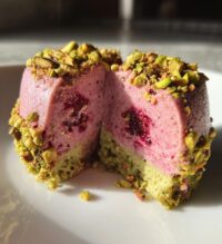 raspberry pistachio mousse cakes