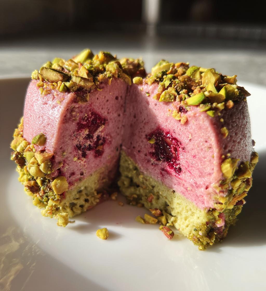 raspberry pistachio mousse cakes