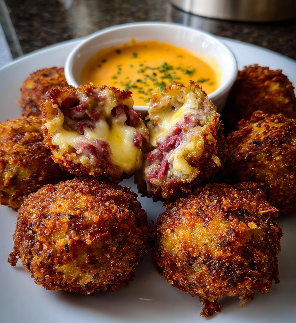 reuben balls with spicy thousand island dipping sauce