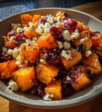 roasted butternut squash with cranberries and feta