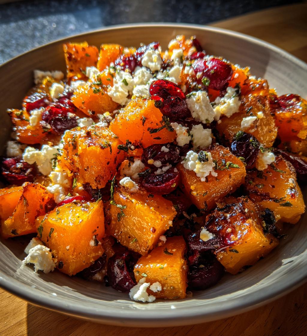roasted butternut squash with cranberries and feta
