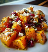 roasted butternut squash with cranberries and feta