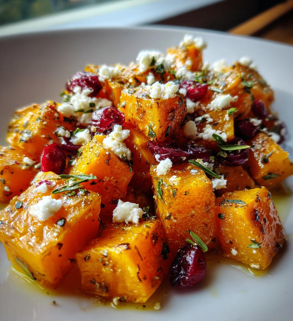 roasted butternut squash with cranberries and feta