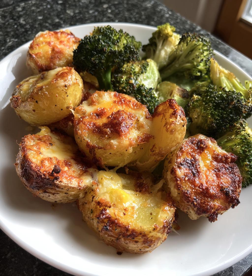 roasted parmesan potatoes and broccoli - detail 1