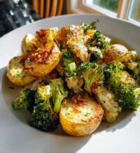 roasted parmesan potatoes and broccoli