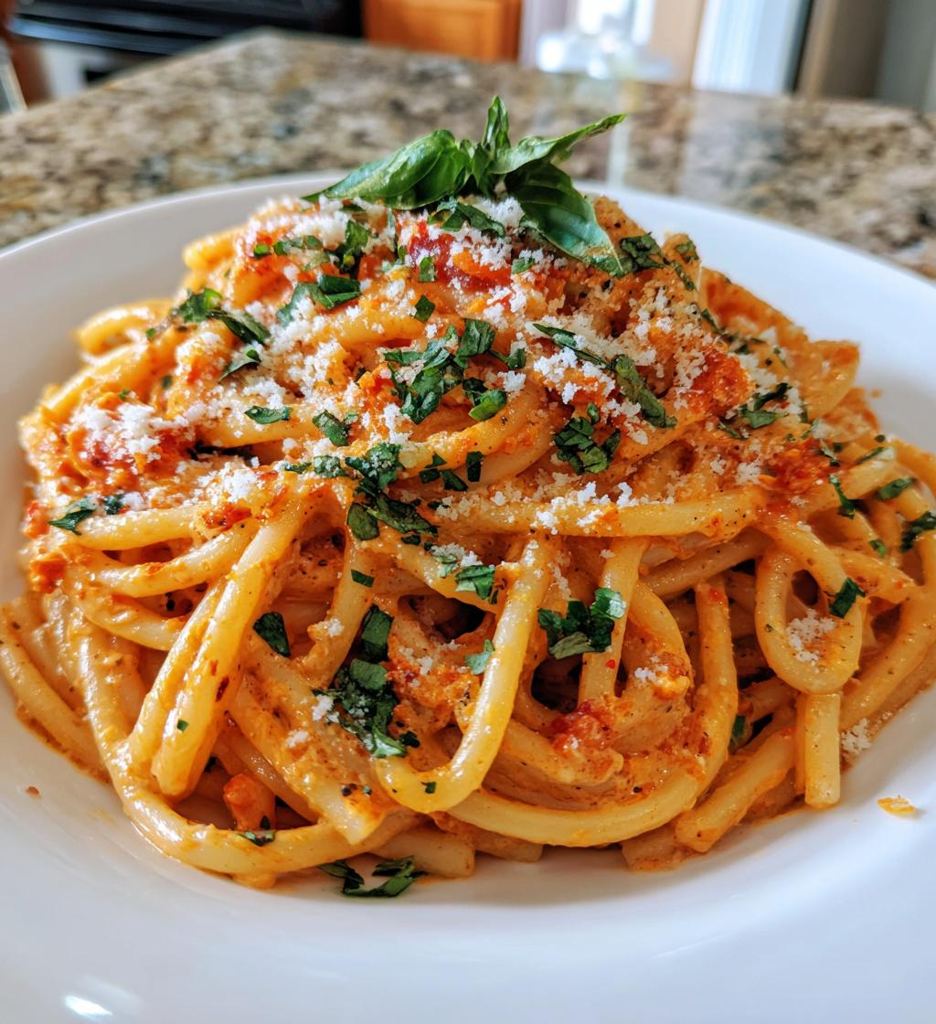 roasted red pepper pasta - detail 1