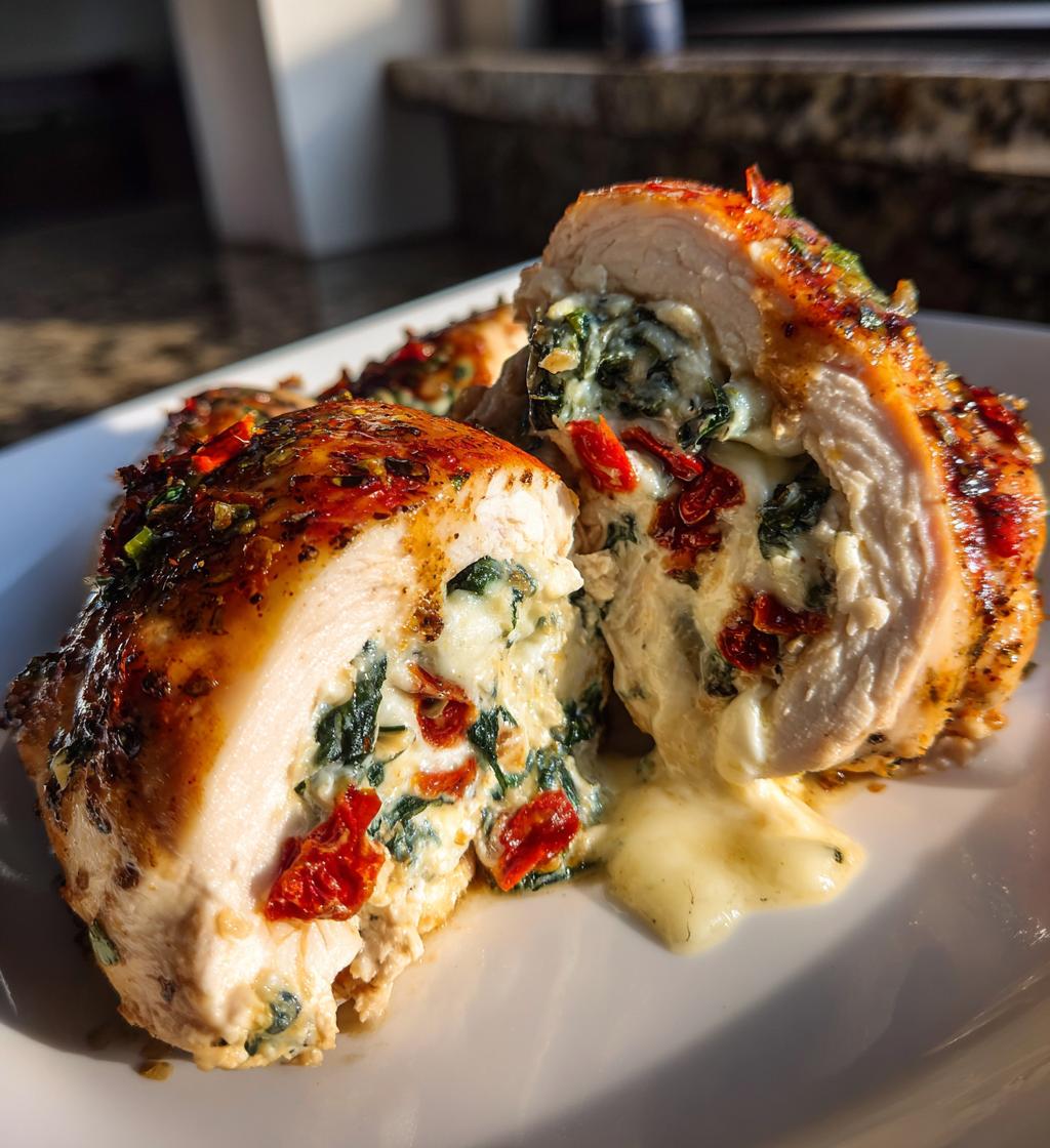 roasted red pepper spinach mozzarella stuffed chicken - detail 1