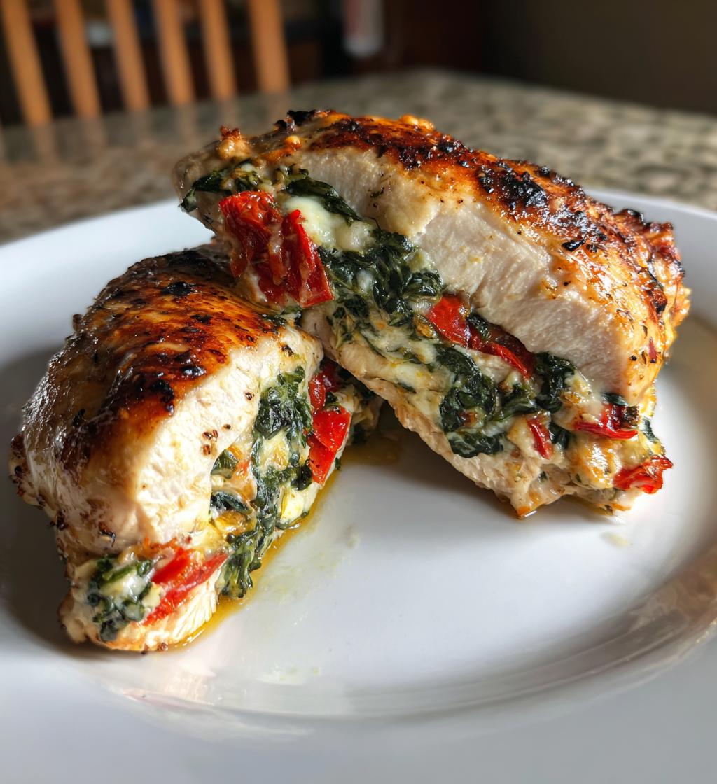 roasted red pepper spinach mozzarella stuffed chicken - detail 1