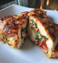 roasted red pepper spinach mozzarella stuffed chicken