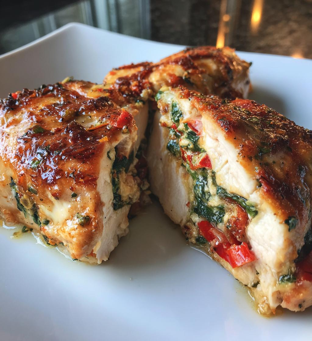 roasted red pepper spinach mozzarella stuffed chicken