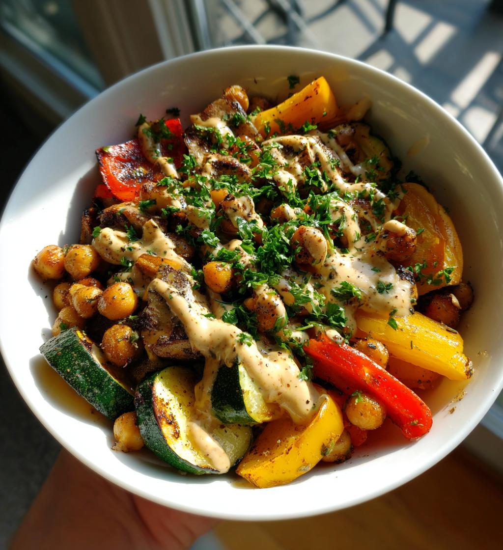 roasted veggie chickpea bowls with maple dijon tahini dressing - detail 1