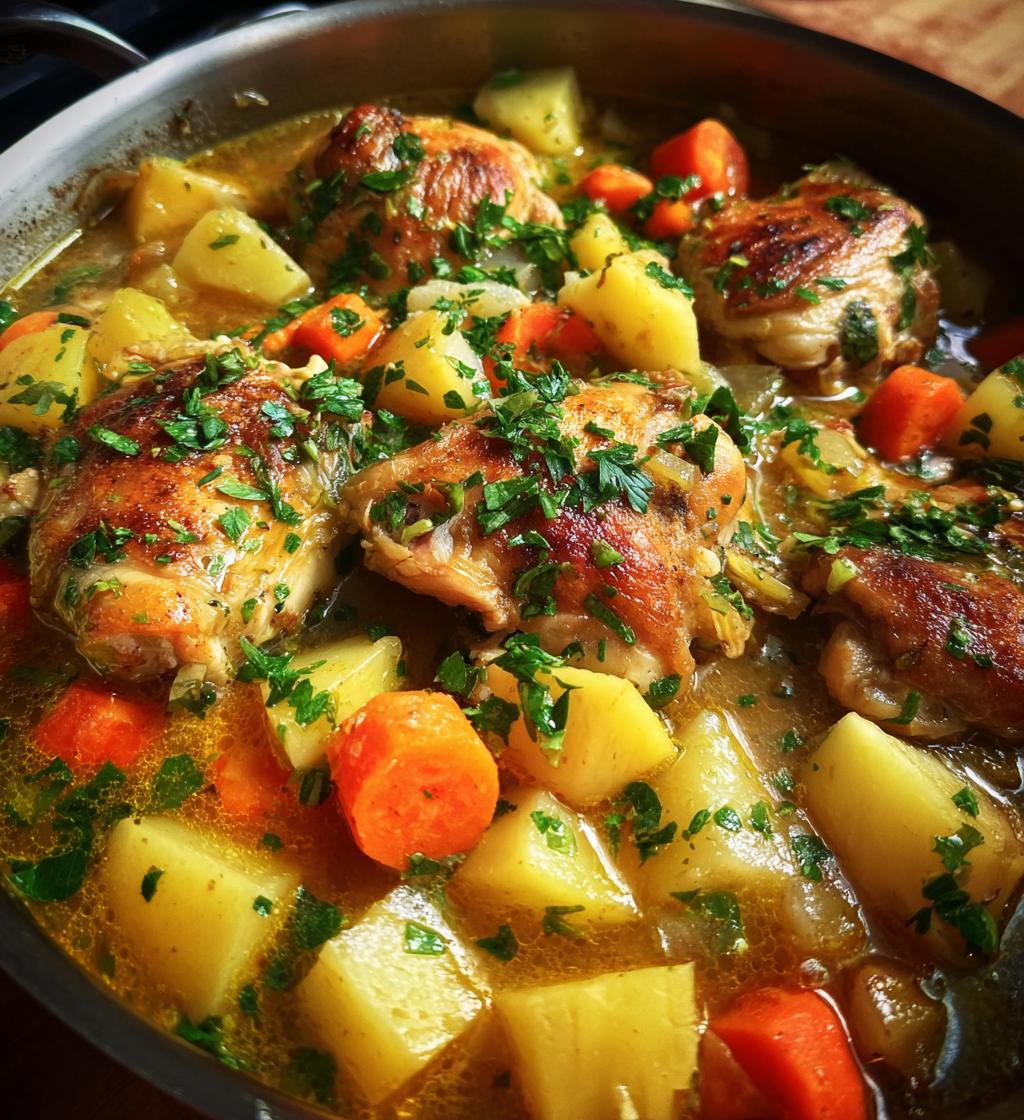 rustic chicken potato stew with carrot herbs - detail 1