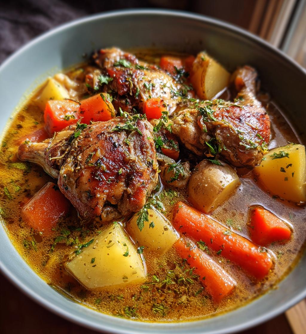 rustic chicken potato stew with carrot herbs - detail 1