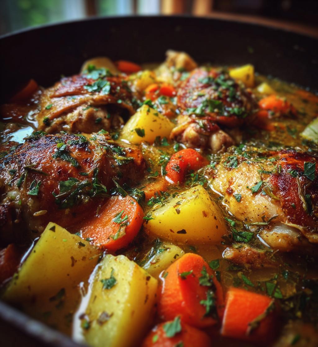 rustic chicken potato stew with carrot herbs