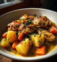 rustic chicken potato stew with carrot herbs