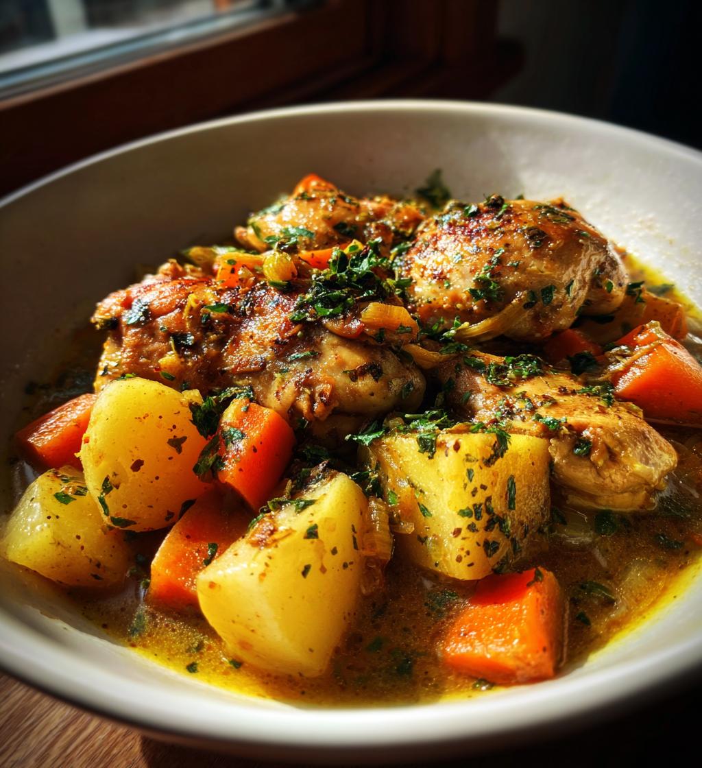 rustic chicken potato stew with carrot herbs