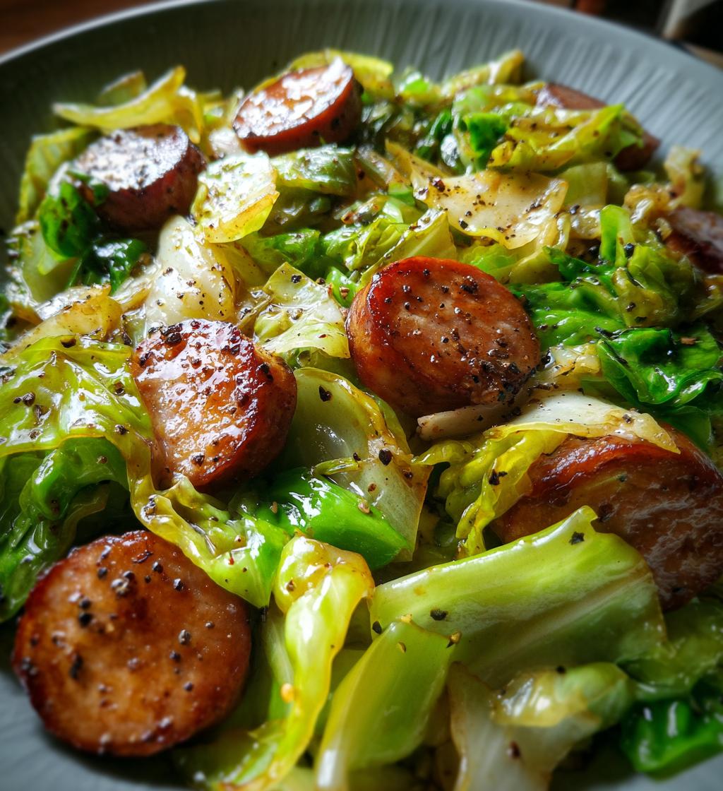 sausage and cabbage stir fry - detail 1