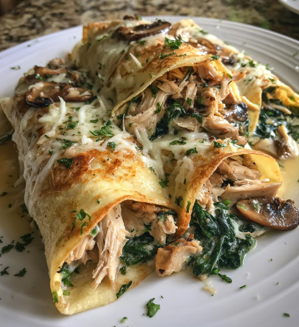 savory spinach mushroom chicken crepes - detail 1