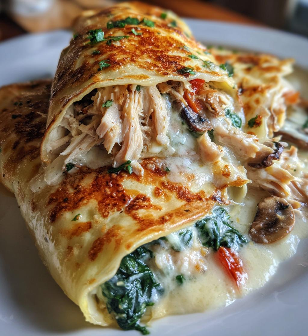 savory spinach mushroom chicken crepes