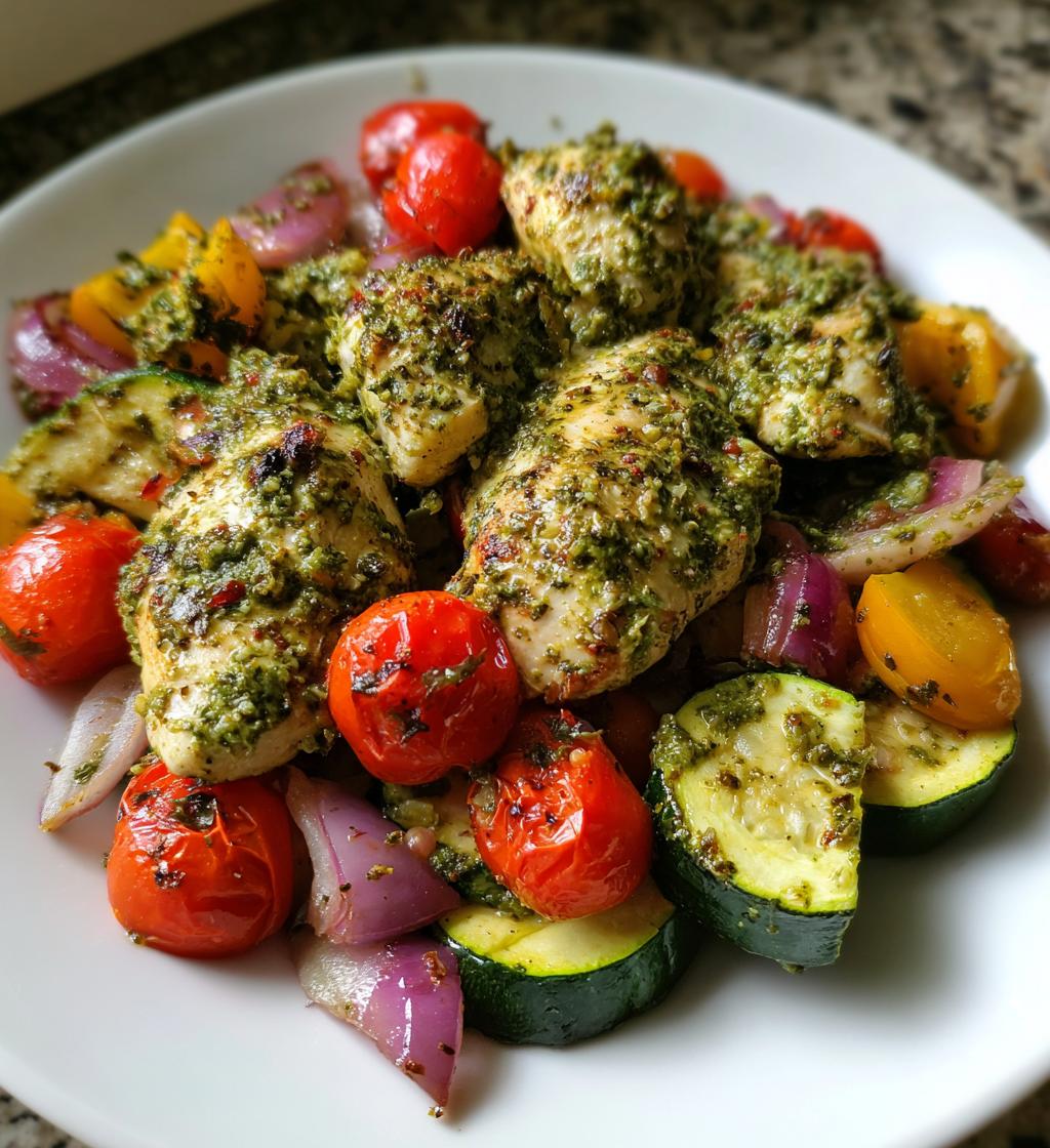 sheet pan pesto chicken and veggies - detail 1