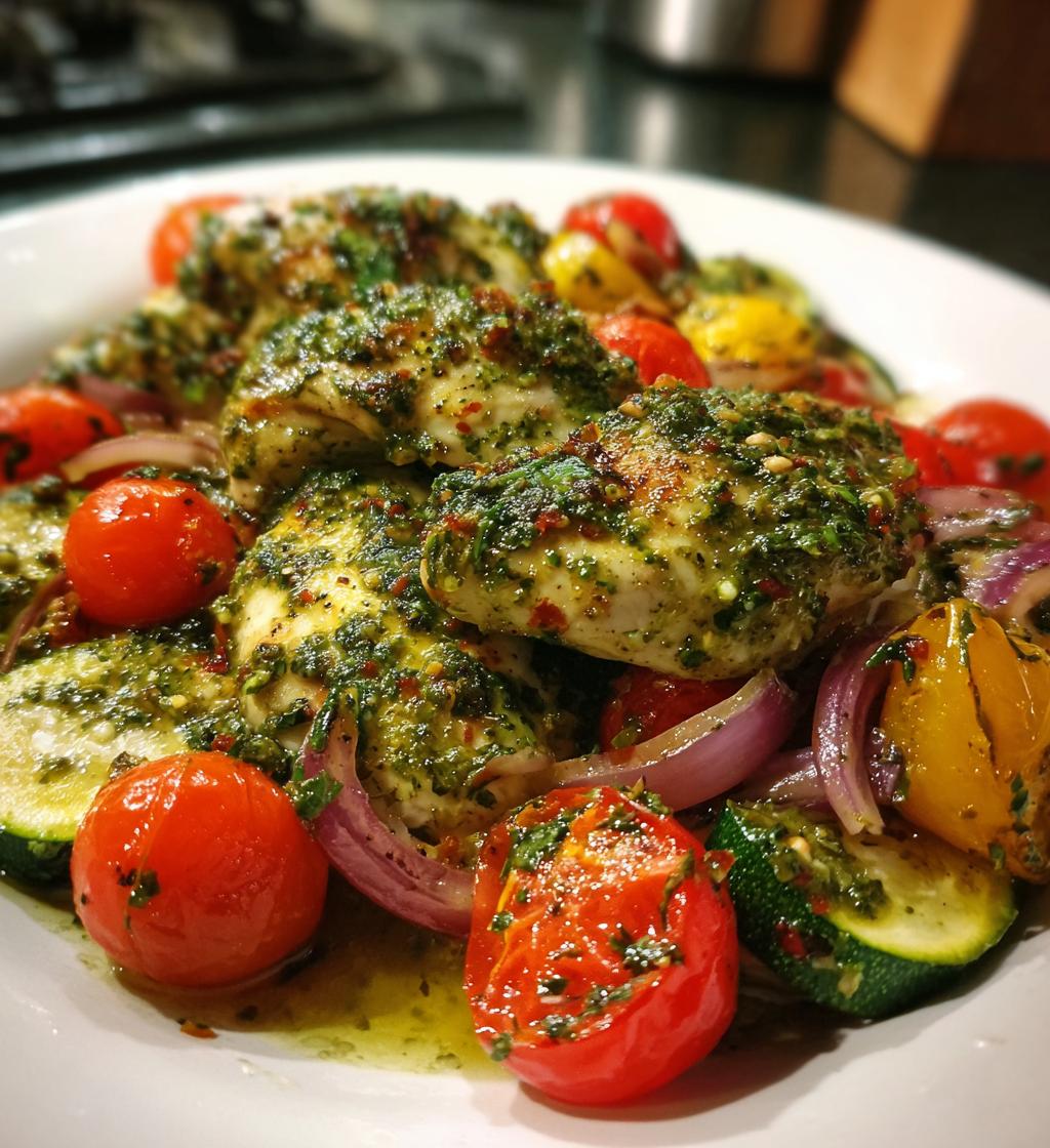 sheet pan pesto chicken and veggies