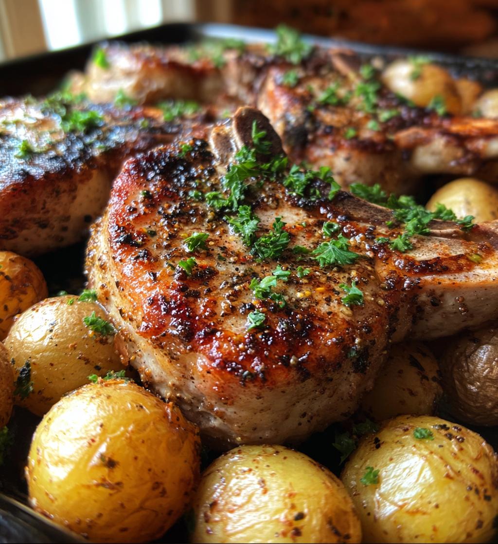 sheet pan pork chops and potatoes - detail 1