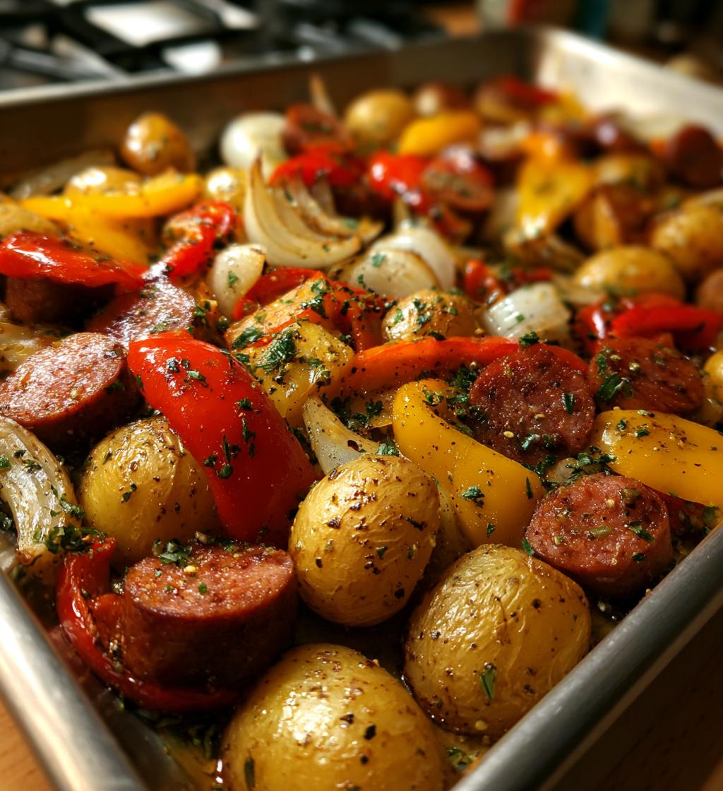 sheet pan potatoes sausage and veggies - detail 1