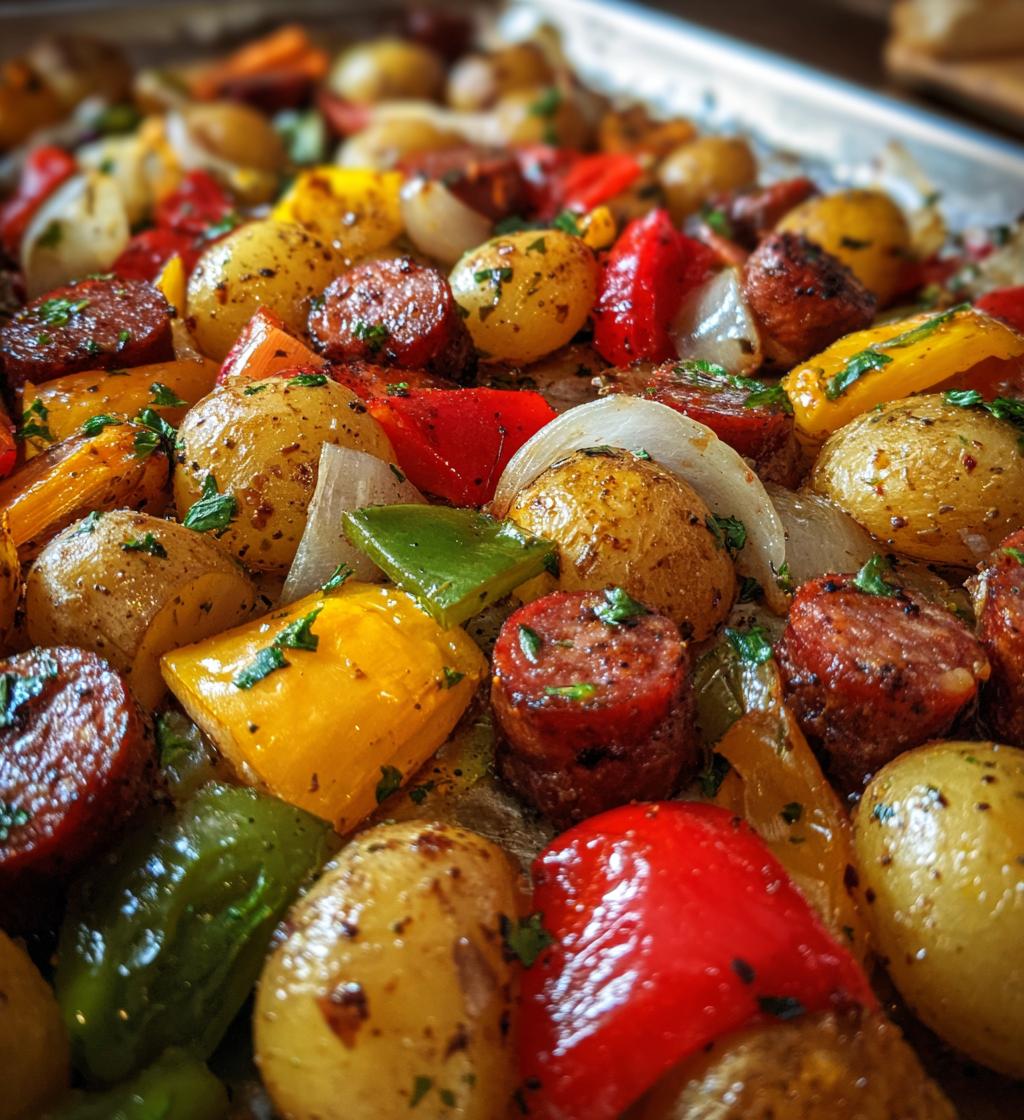 sheet pan potatoes sausage and veggies