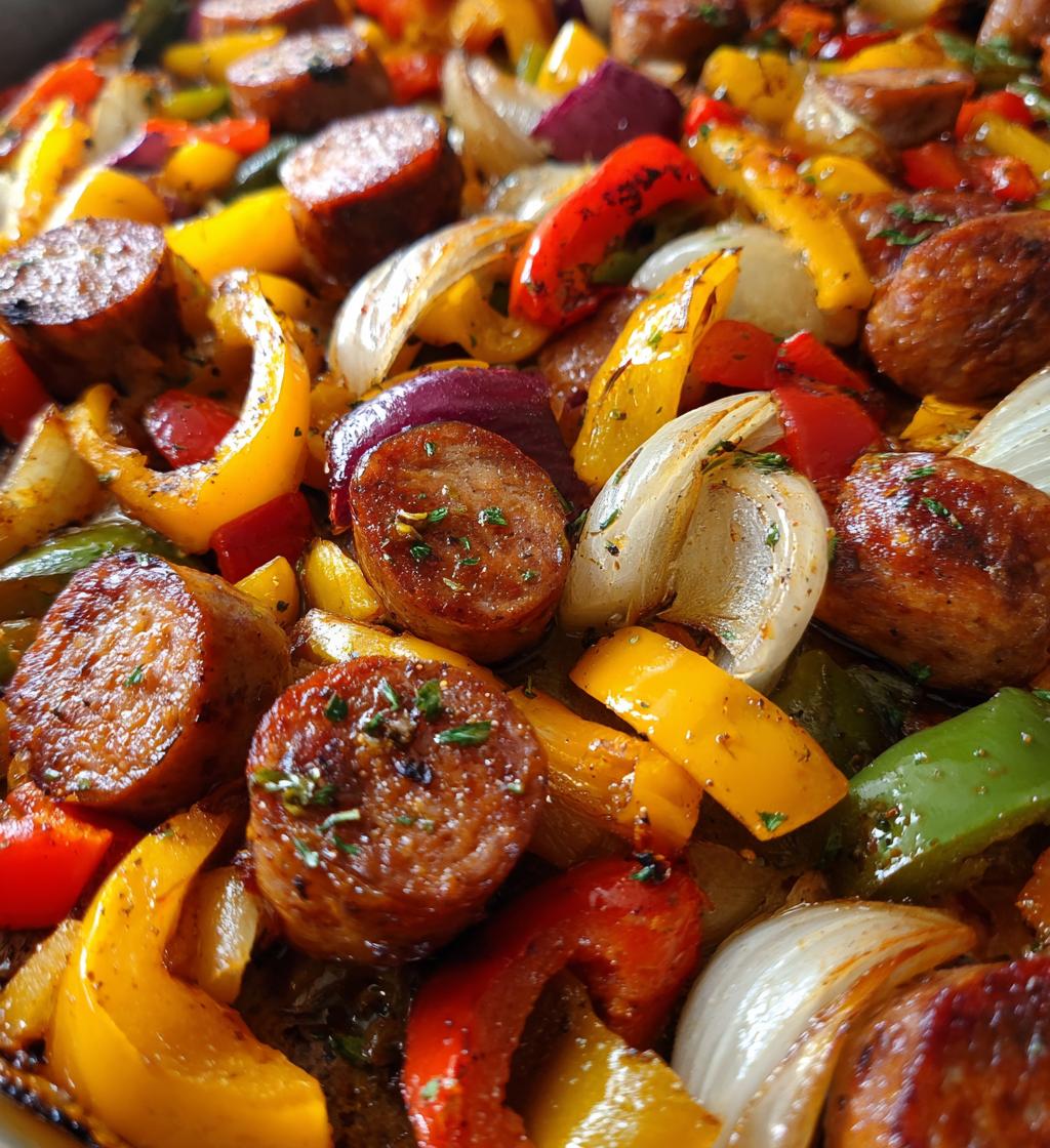 sheet pan sausage peppers and onions - detail 1