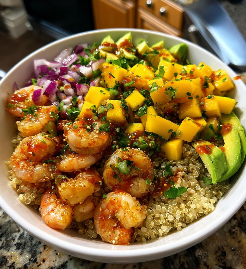 shrimp and avocado bowls with mango salsa lime chili sauce 2