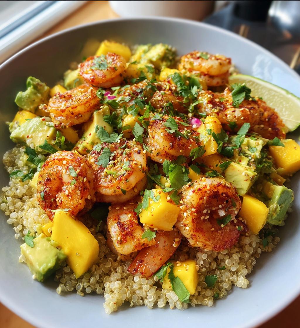 shrimp avocado mango bowl - detail 1