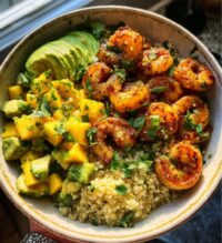 shrimp avocado mango bowl