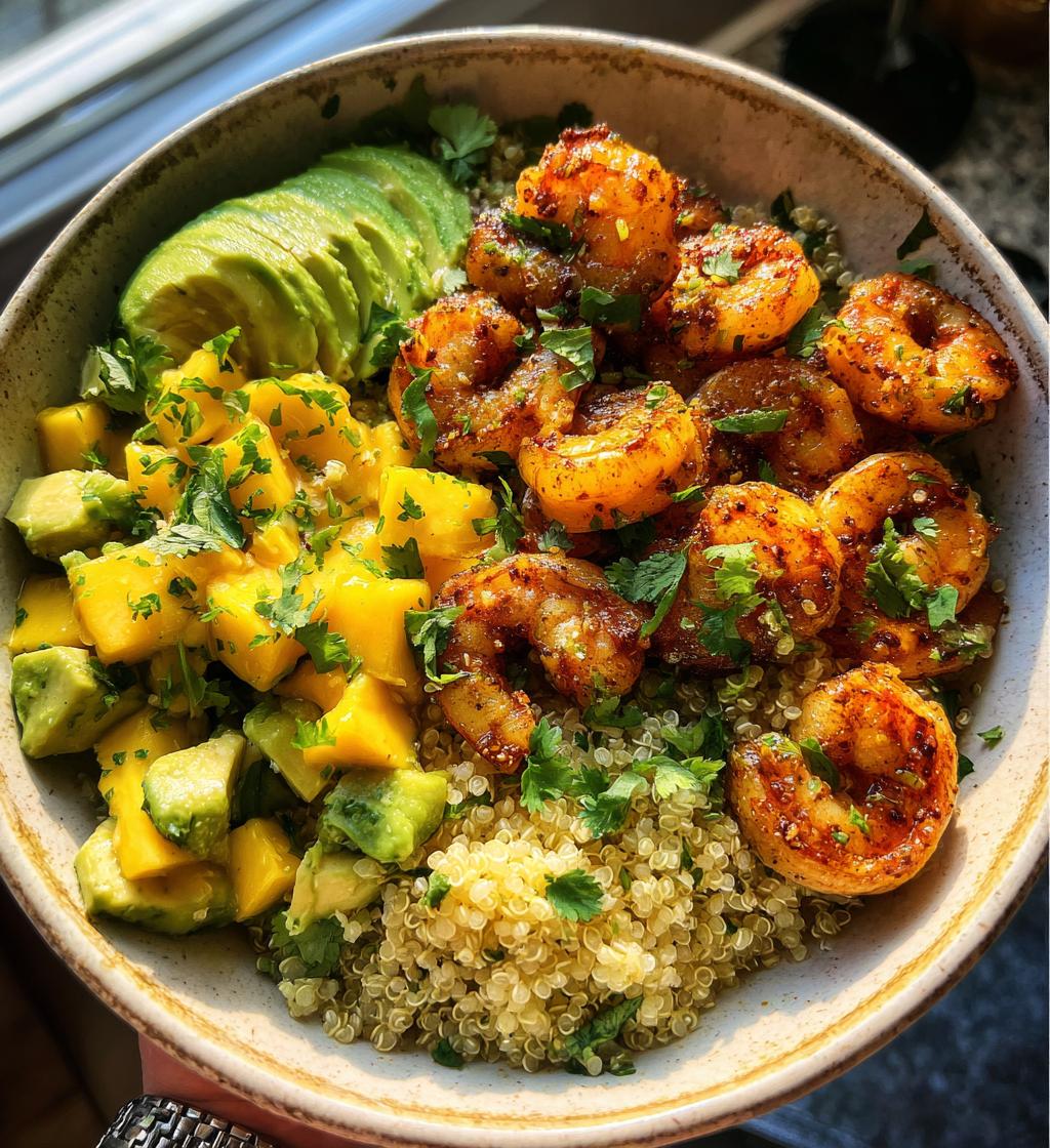 shrimp avocado mango bowl